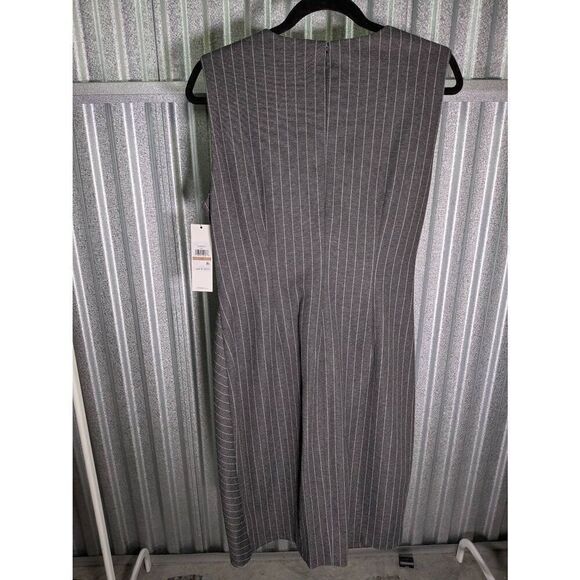 NWT CALVIN KLEIN WOMEN'S PINSTRIPED LOOPED SIDE-TIE DRESS SLEEVELESS, BLACK WHIT - Picture 2 of 6